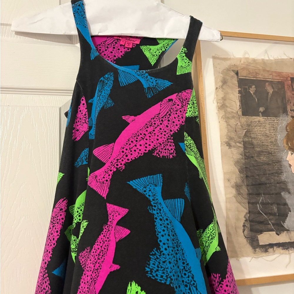 Betsey Johnson Pink, Green, and Blue Fish Print Dress